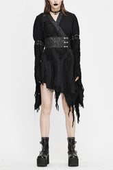 Robe asymétrique en maille noire punk sans bordure pour femmes avec ceinture